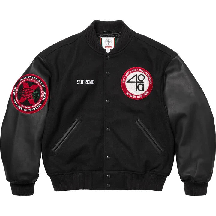 Supreme 40 Acres Malcolm X Varsity Jacket Black