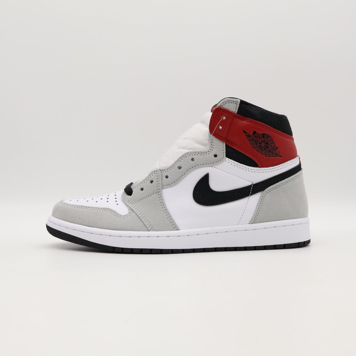 555088-126 Nike Air Jordan 1 High OG Light Smoke Grey Black Varsity Red (Men's)