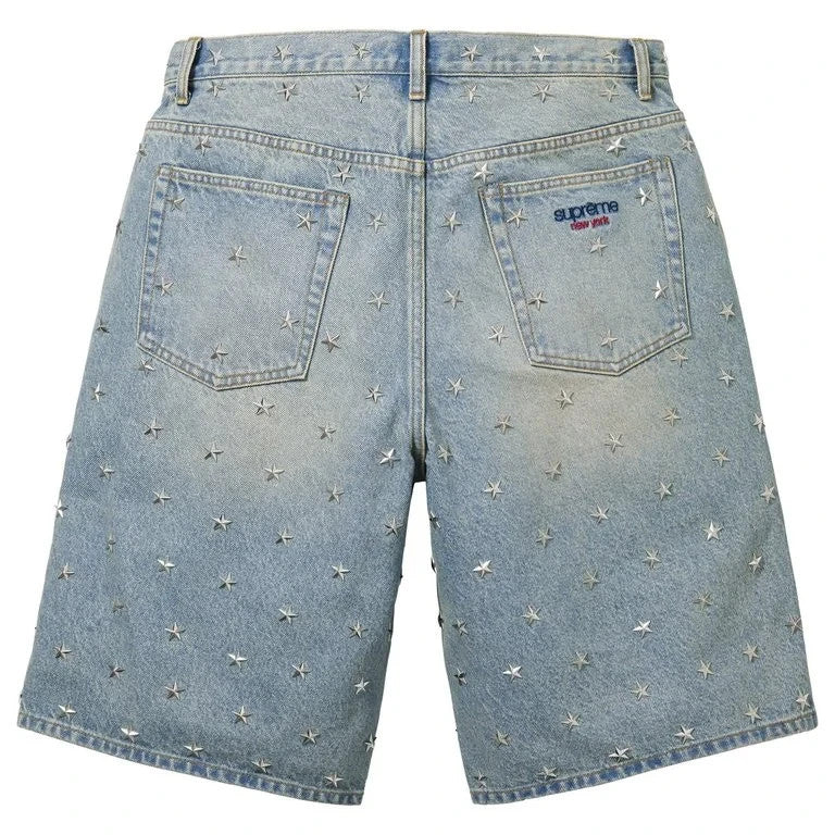 Supreme Stars Studded Baggy Denim Short Washed Indigo