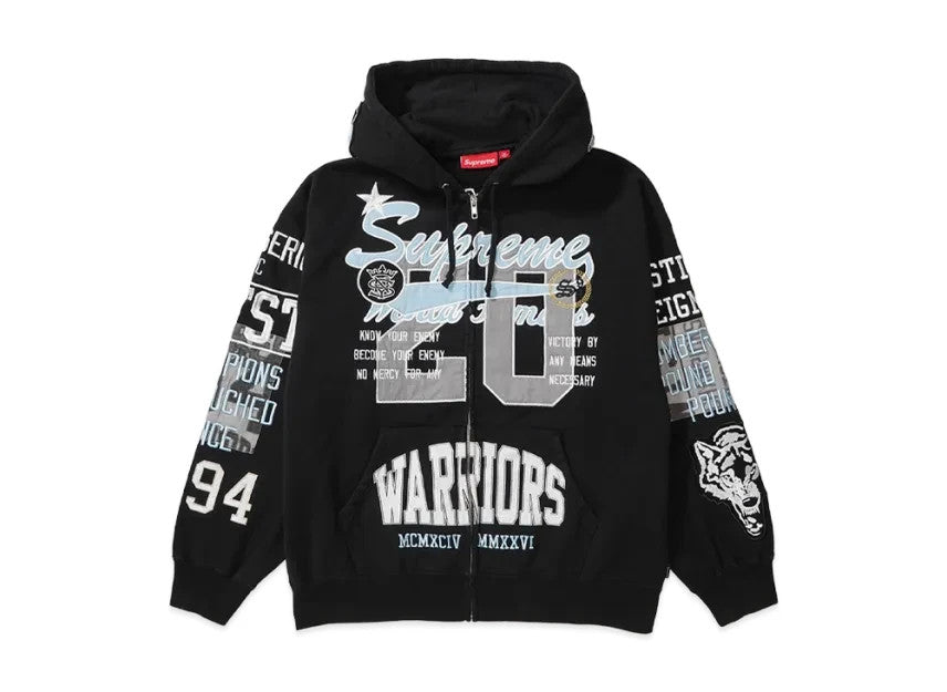 Supreme Warriors Appliqué Zip Up Hooded Sweatshirt "Black"