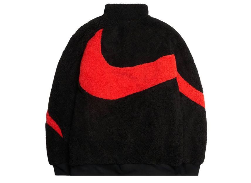Nike Big Swoosh Reversible Boa Jacket Black Chili Red