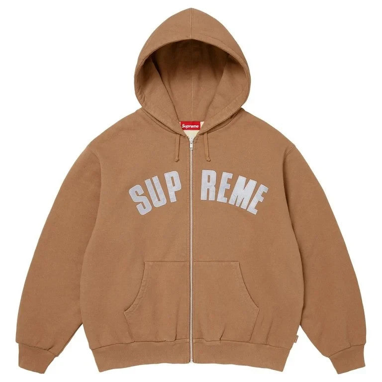 Supreme Arc Thermal Lined Zip Up Hooded Sweatshirt Light Brown