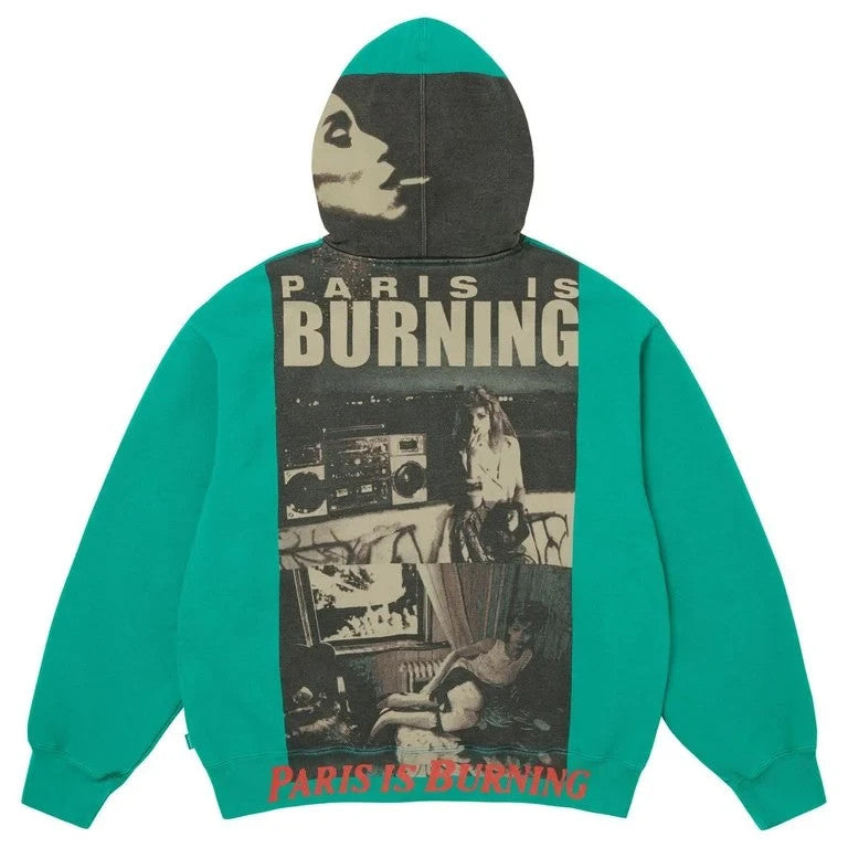 Supreme Paris is Burning Zip Up Hooded Sweatshirt Teal