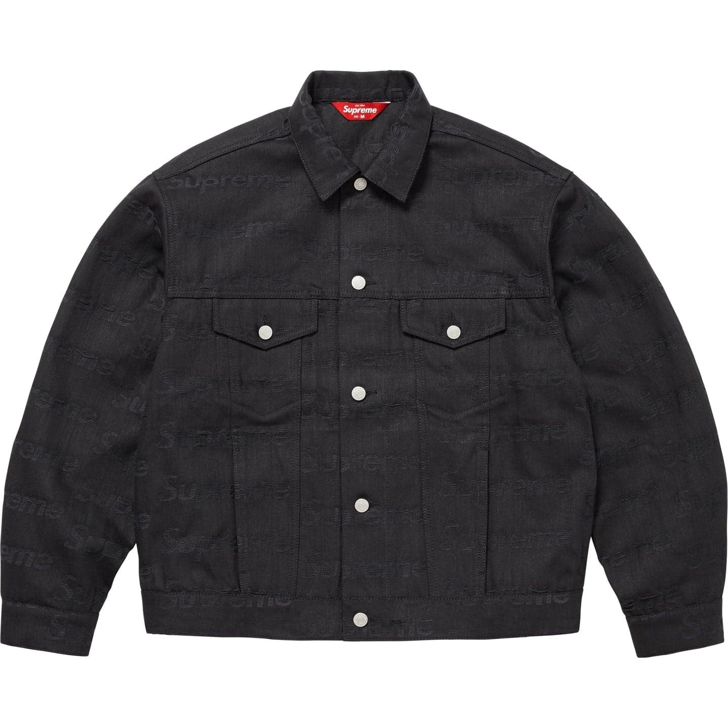 Supreme Jacquard Logos Denim Trucker Jacket Black