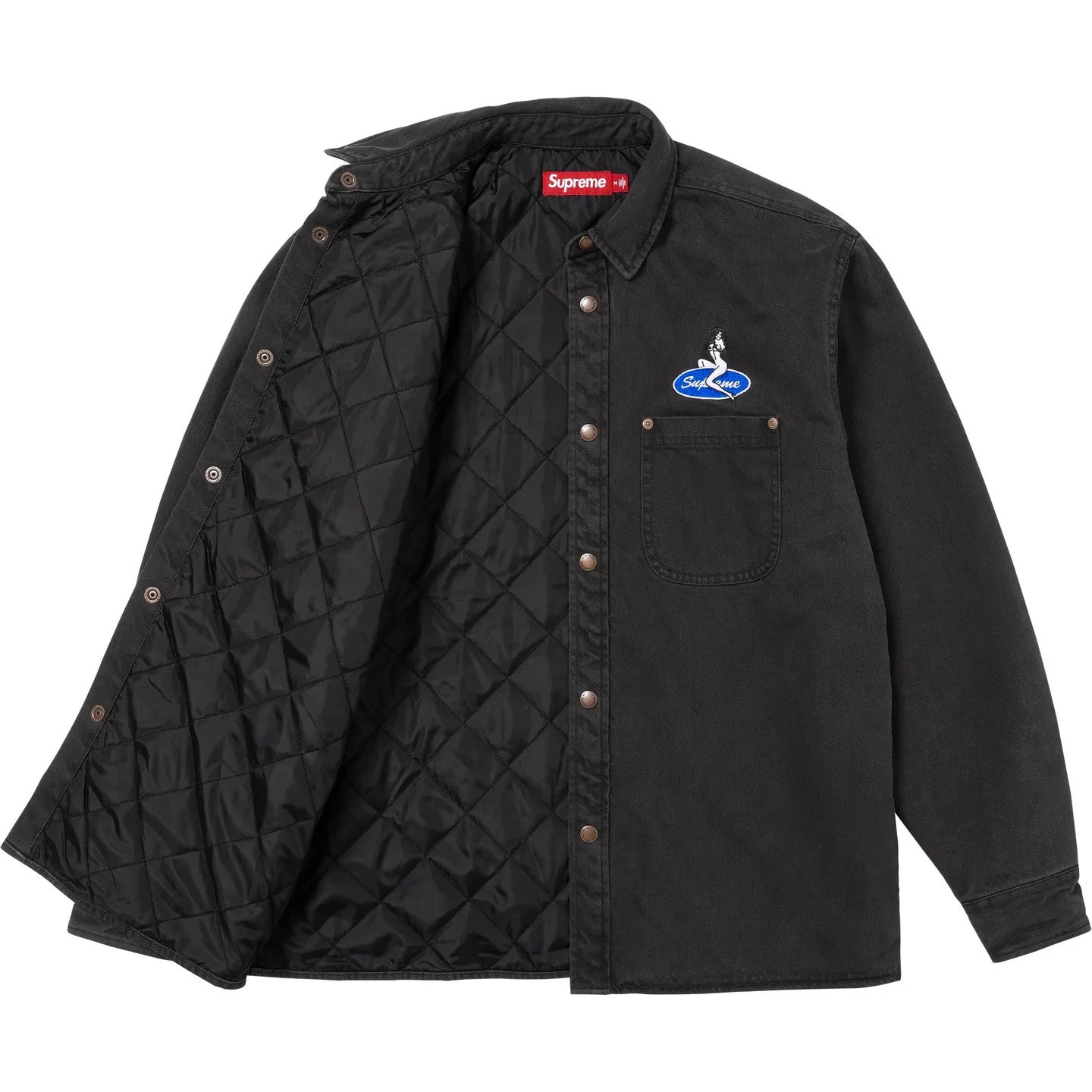 Supreme Quilted Lined Denim Snap Shirt Washed Black