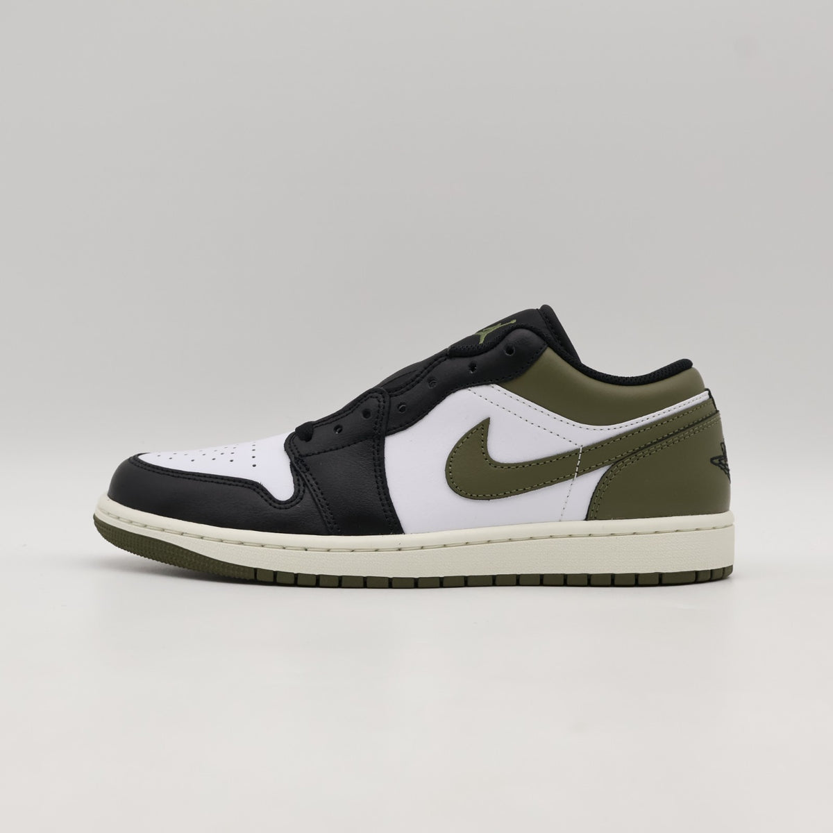 553558-092 Nike Air Jordan 1 Low Black Medium Olive White (Men's)