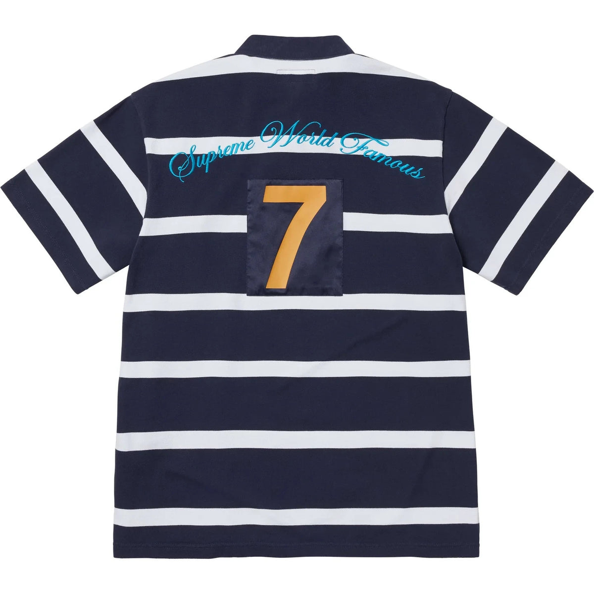 Supreme Cursive Polo Navy Stripe