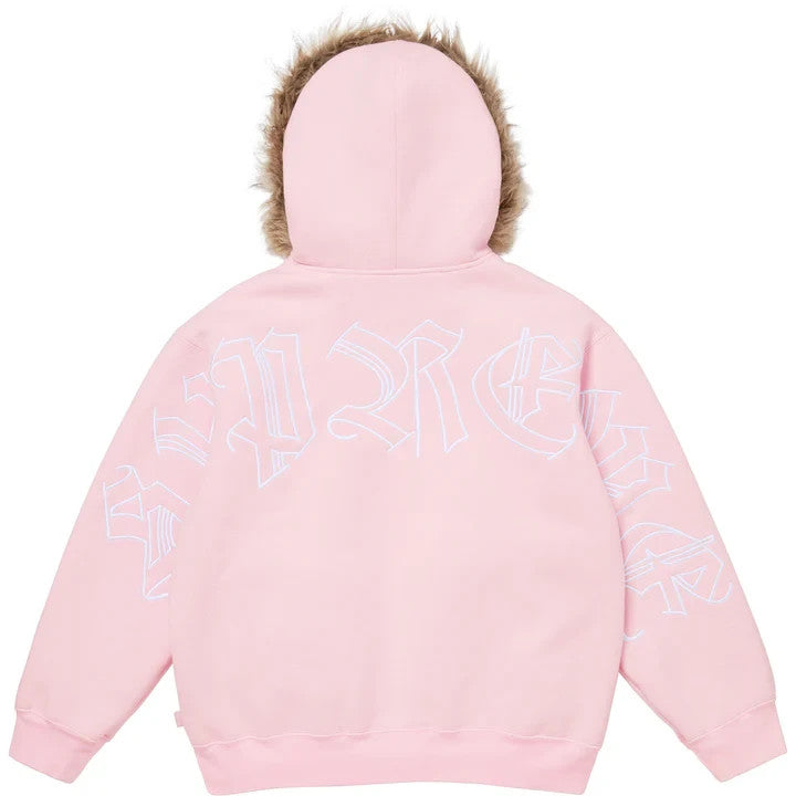 Supreme Faux Fur Zip Up Hooded Sweatshirt Light Pink