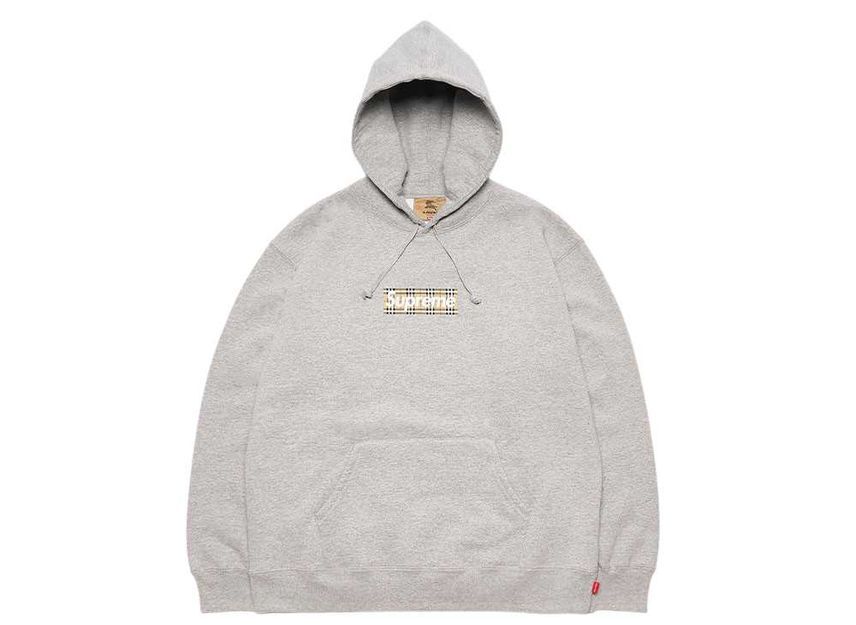 Supreme Burberry Box Logo Hooded Sweatshirt Heather Grey