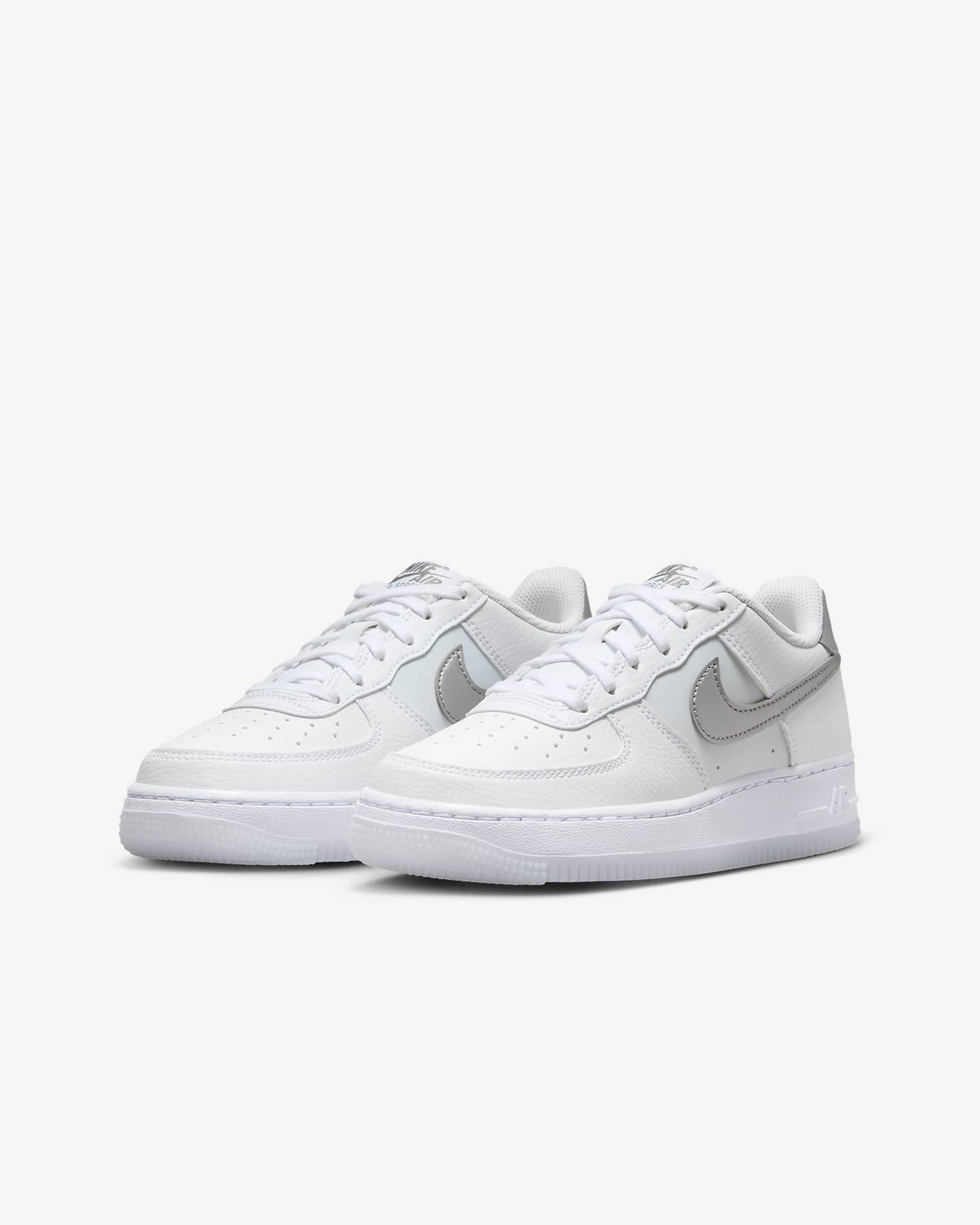 FV3981-100 Nike GS Air Force 1 White Pure Platinum Football Grey Metallic Silver