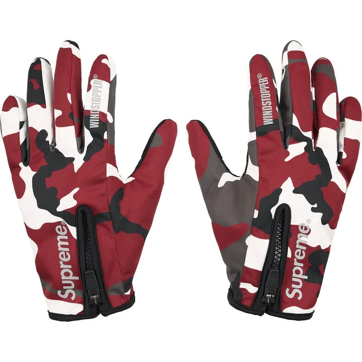 Supreme Windstopper Zip Gloves Red Camo