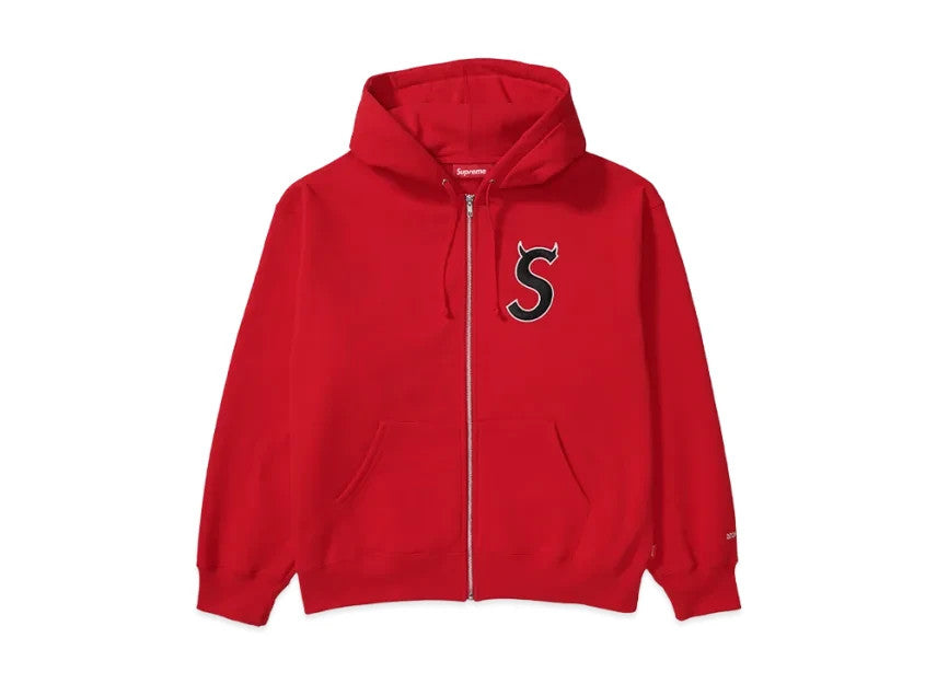 Supreme Devil S Logo Zip Up Hooded Sweatshirt "Red"