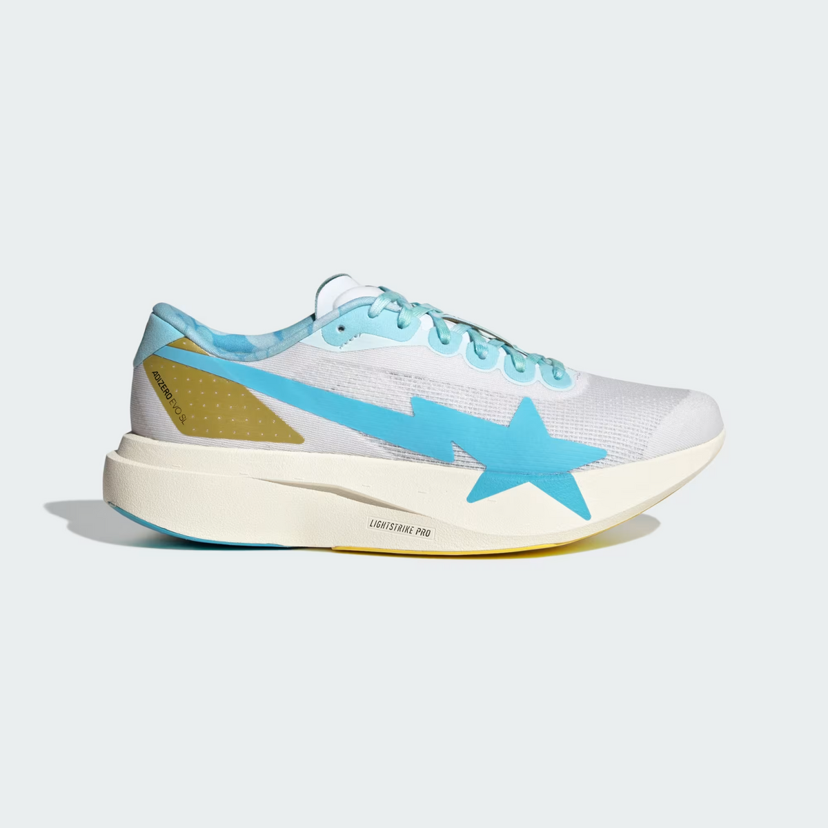 KJ5751 A BATHING APE Ã adidas Adizero Evo SL "Cloud White/Gold Metallic" (Men's)