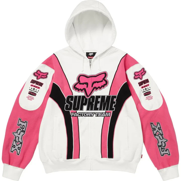 Supreme Fox Racing Zip Up Hooded Sweatshirt White
