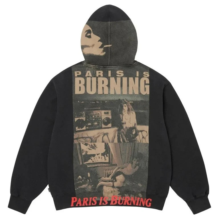 Supreme Paris is Burning Zip Up Hooded Sweatshirt Black
