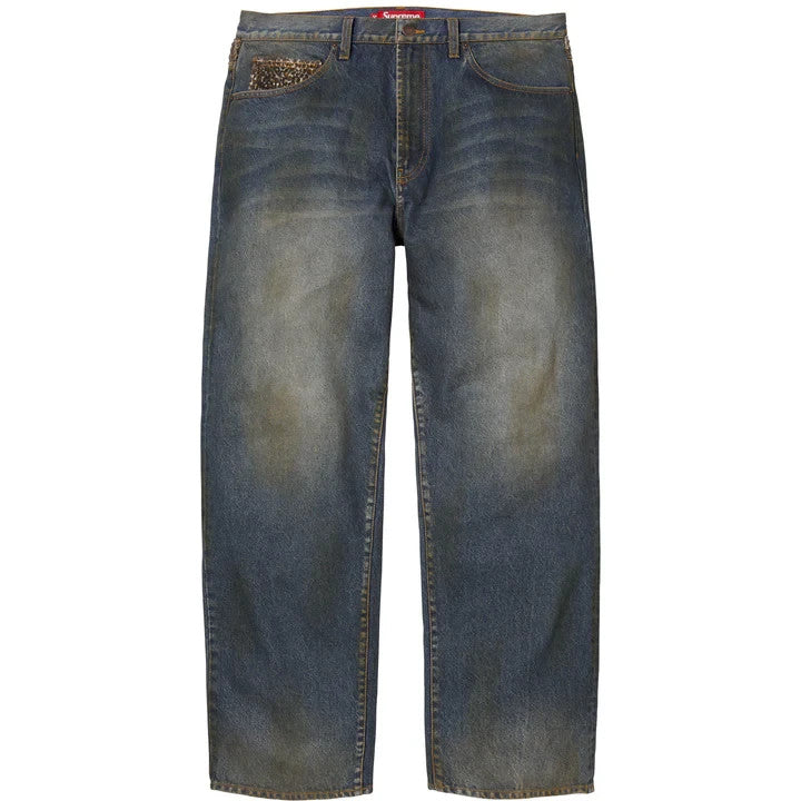 Supreme Leopard Faux Fur Loose Fit Jean Washed Indigo