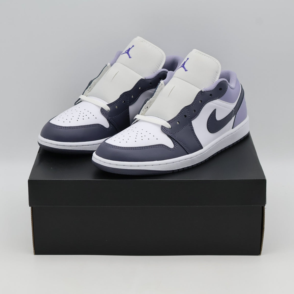 553558-145 Nike Air Jordan 1 Low White Dark Blue Grey Purple Comet Indigo (Men's