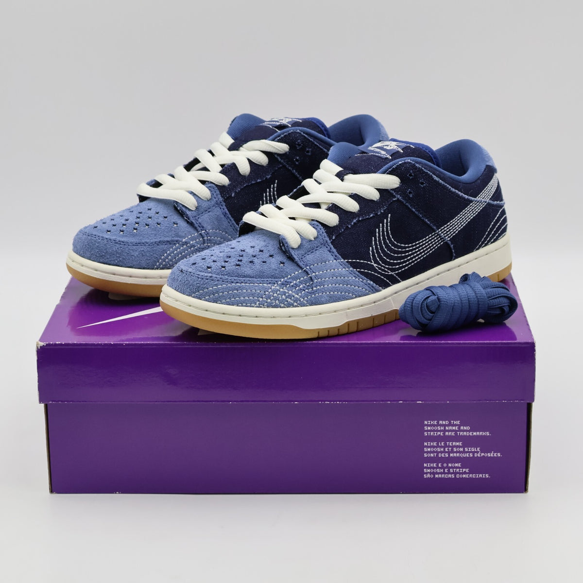 CV0316-400 Nike SB Dunk Low Sashiko Denim Gum Mystic Navy Light Brown (Men's)