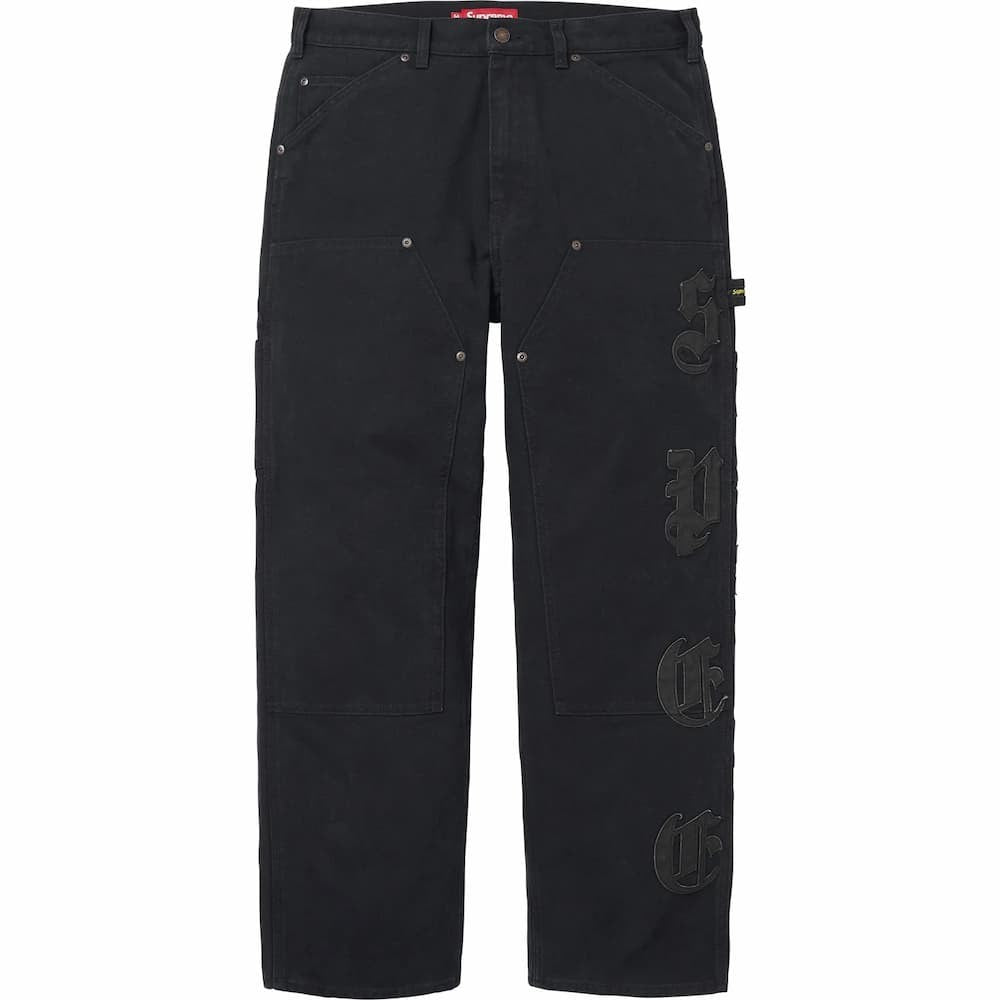 Supreme Leather Applique Double Knee Painter Pant Black