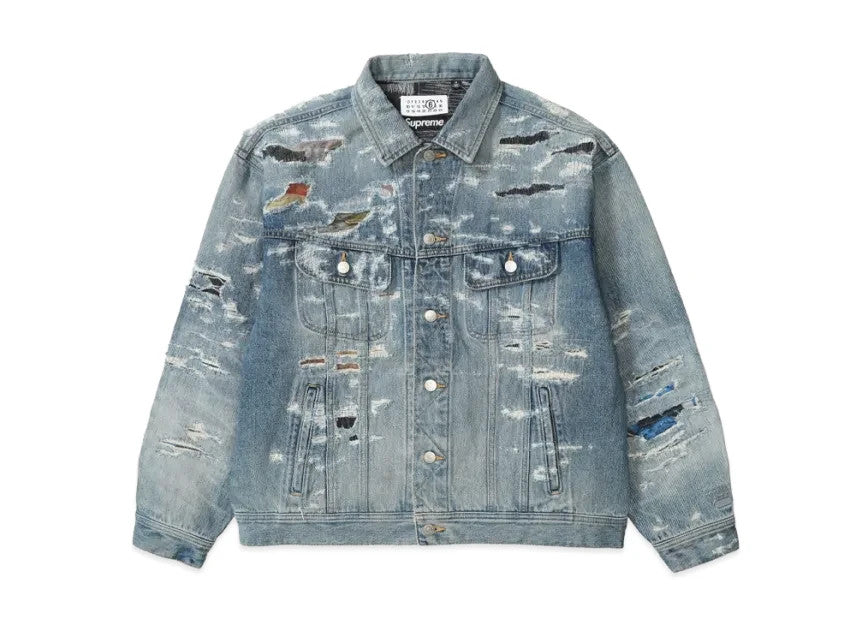 Supreme MM6 Maison Margiela Distressed Selvedge Denim Trucker Jacket Indigo