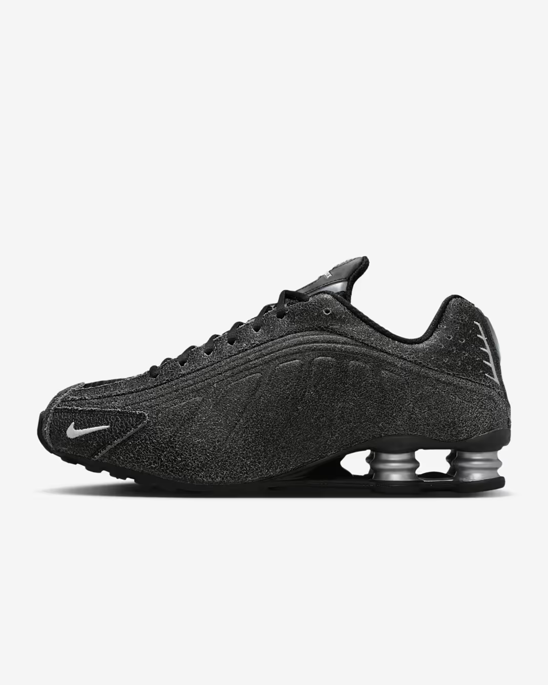IO4544-002 Nike Shox R4 Distressed Leather Black Metallic Silver (Men's)