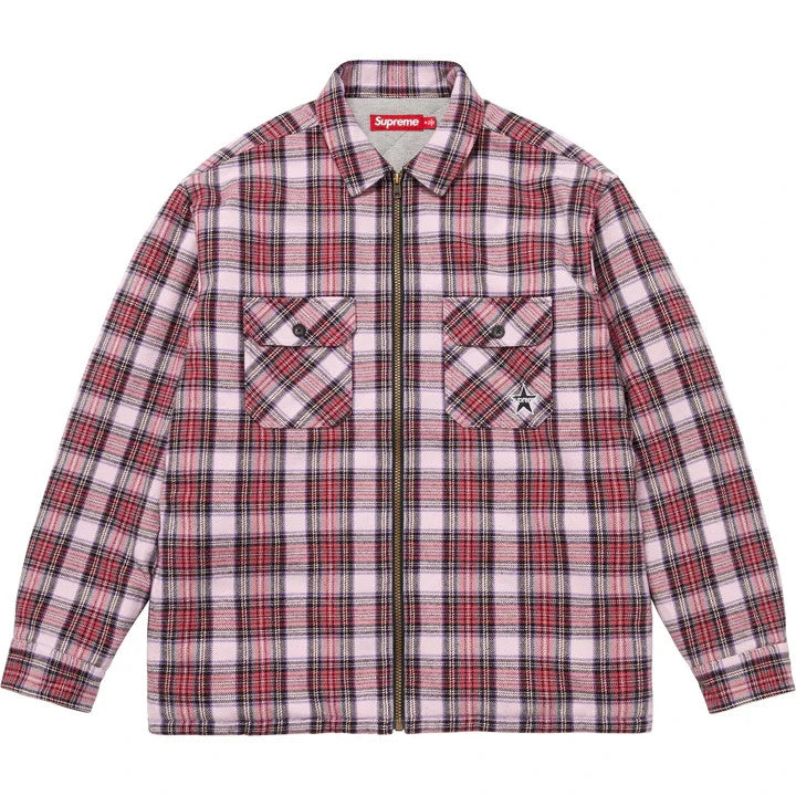 Supreme Thermal Lined Zip Up Flannel Shirt Pink