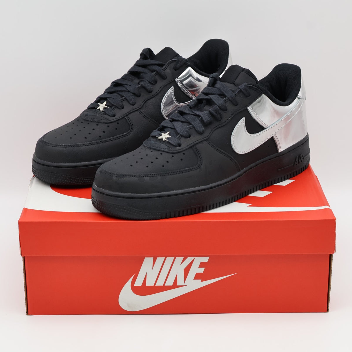 HF2885-001 Nike Air Force 1 Low Black and Metallic Silver (Men's)