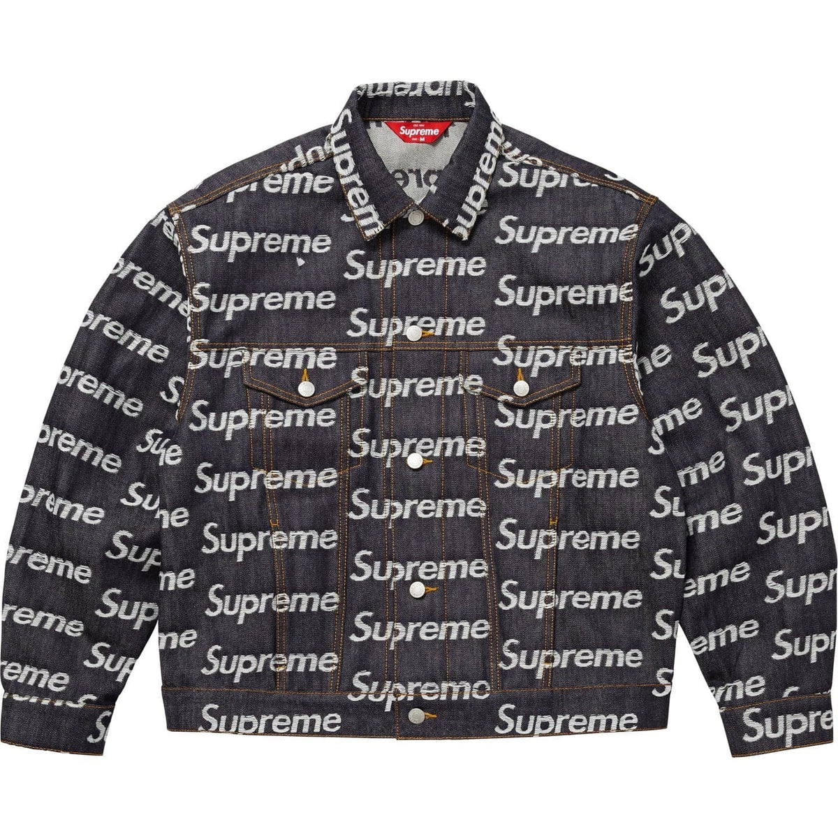 Supreme Jacquard Logos Denim Trucker Jacket Indigo