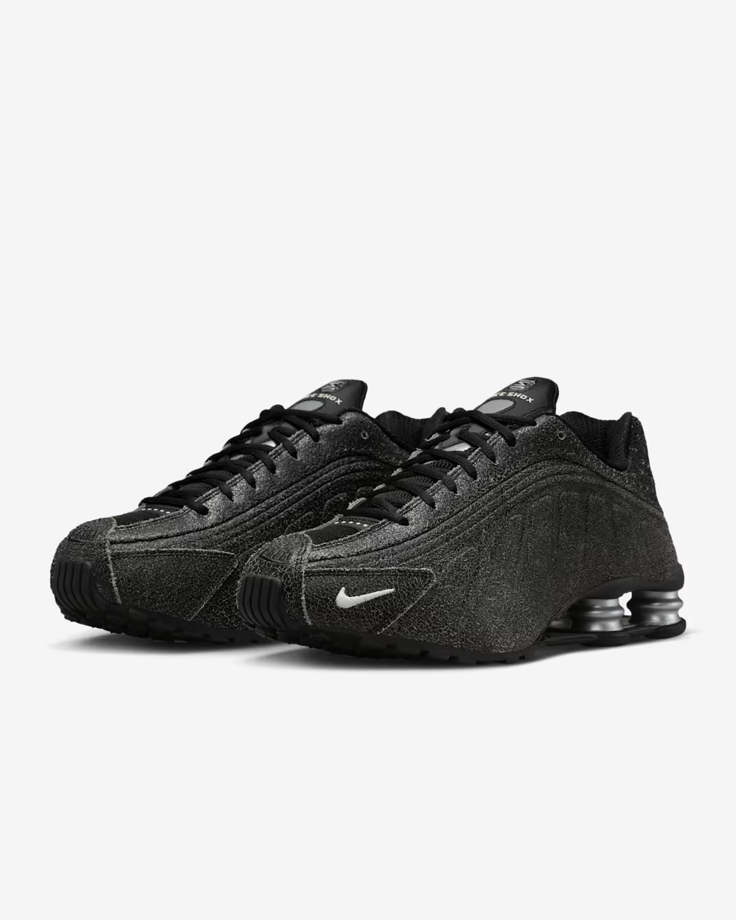 IO4544-002 Nike Shox R4 Distressed Leather Black Metallic Silver (Men's)