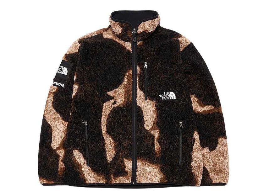 Supreme The North Face Bleached Denim Print Fleece Jacket Black