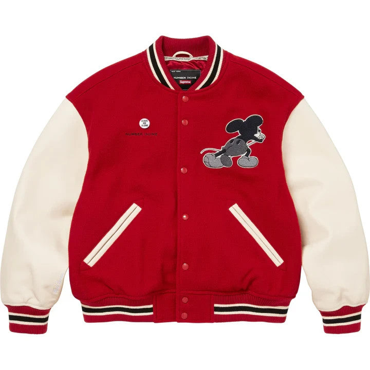 Supreme Number (N)ine Mickey Mouse Varsity Jacket Red