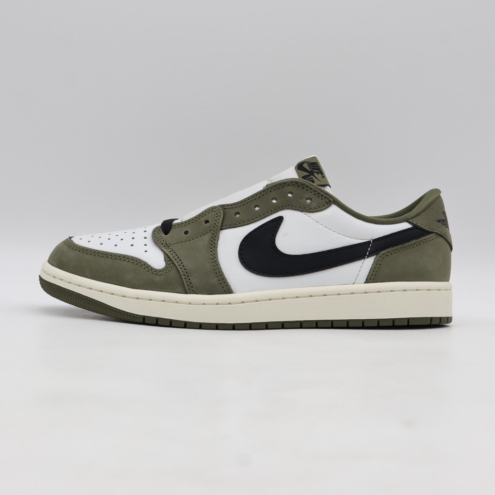 HQ6998-200 Nike Air Jordan 1 Low OG Medium Olive and Summit White (Men's)