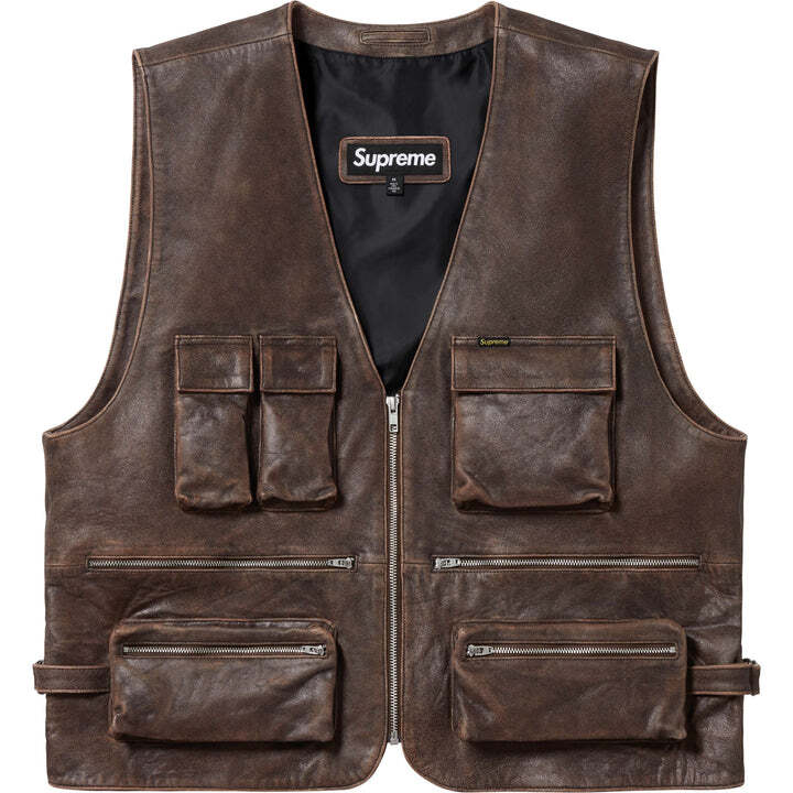 Supreme Leather Cargo Vest Brown