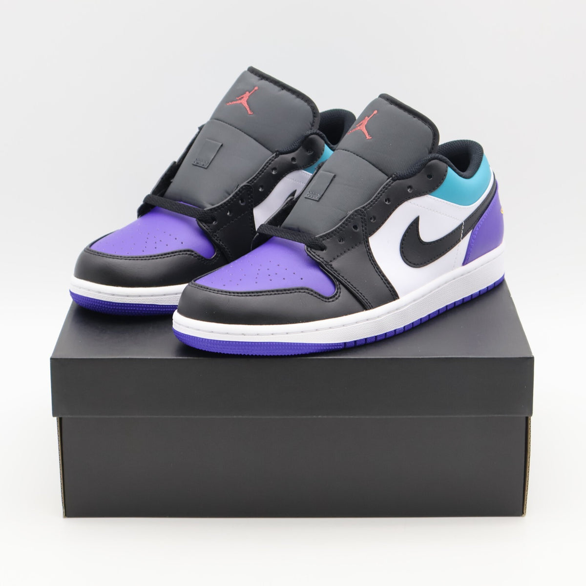 553558-154 Nike Air Jordan 1 Low Bright Concord Aqua Court Purple Black (Men's)