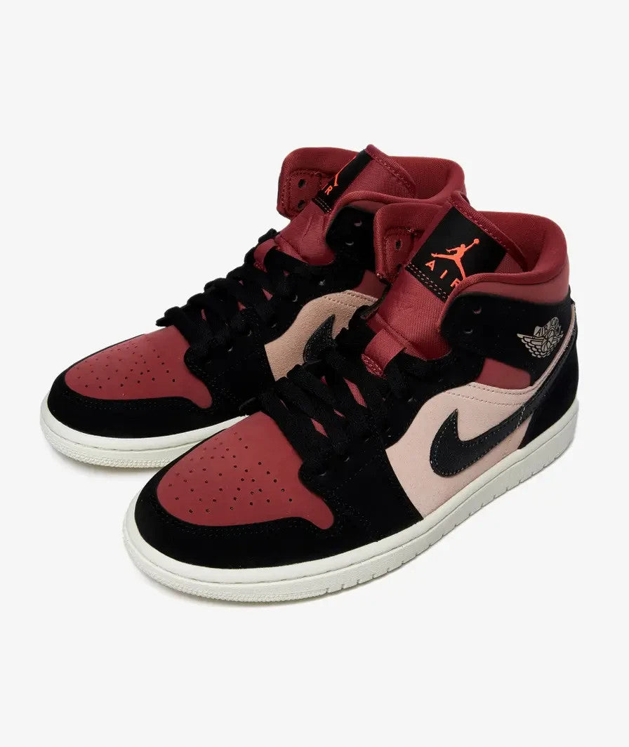 BQ6472-202 Nike Air Jordan 1 Mid Particle Beige Black-Canyon Rust-Sail (Women's)