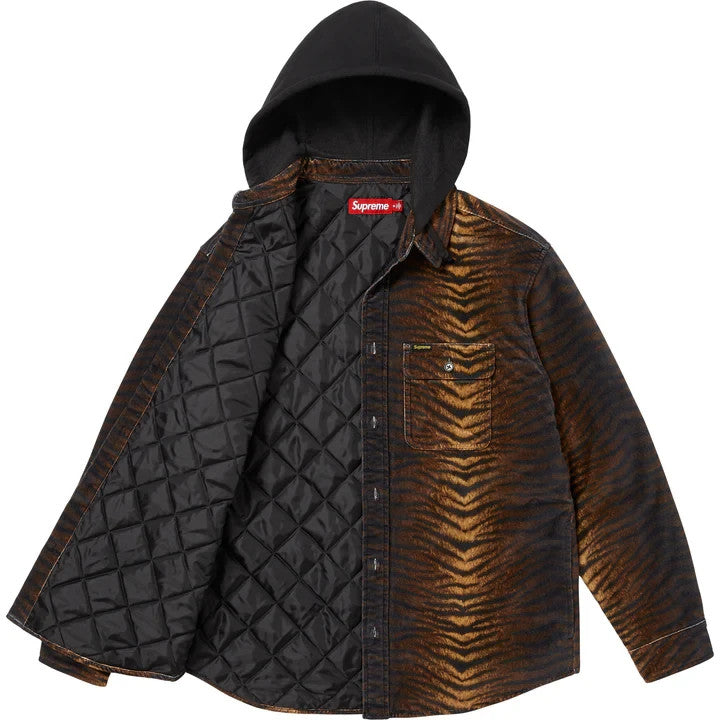 Supreme Quilted Lined Hooded Velvet Shirt Tiger