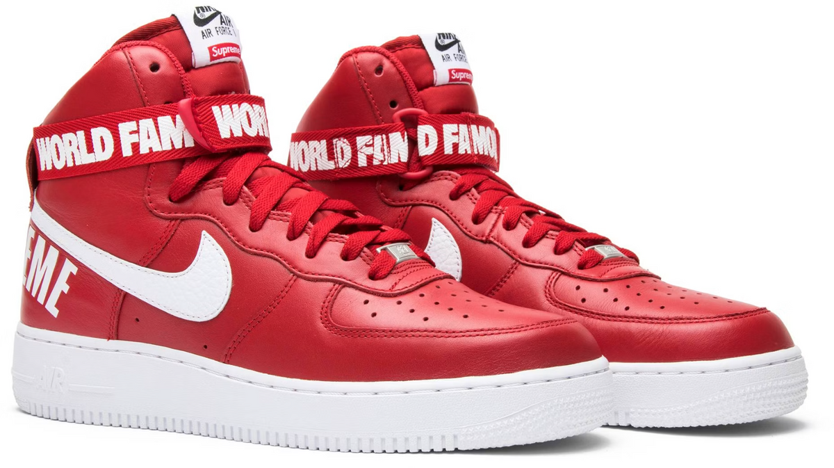 698696-610 Supreme à Nike Air Force 1 High World Famous "Red" (Men's)