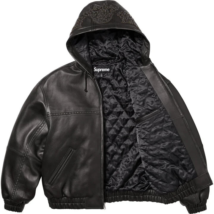 Supreme Studded Hooded Leather Jacket Black