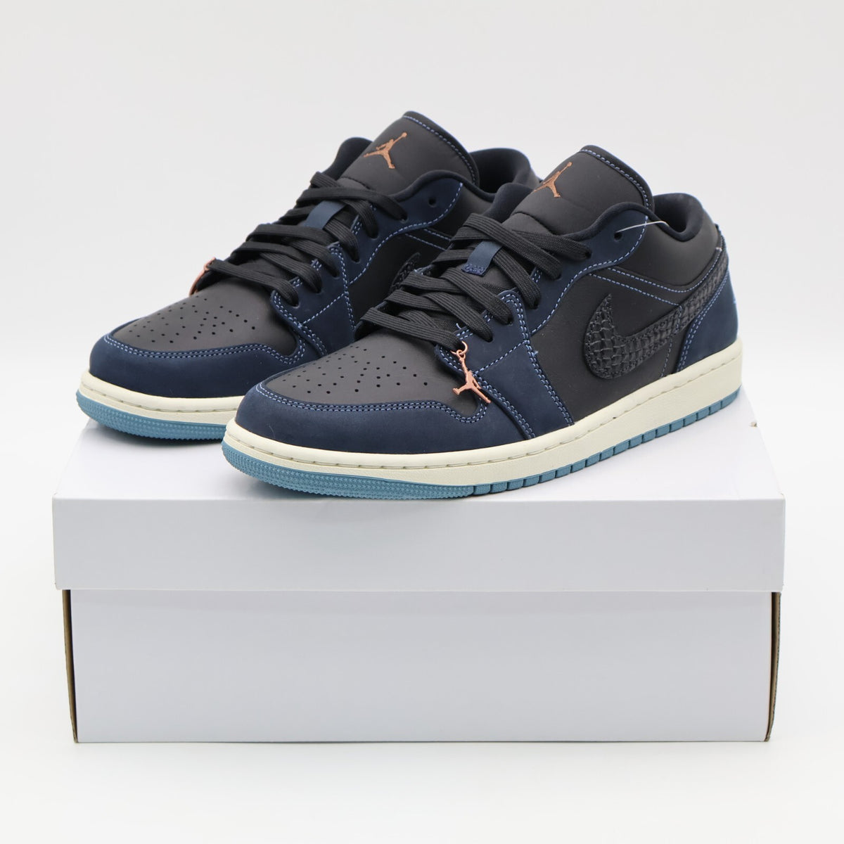 FJ5478-010 Nike Air Jordan 1 Low Navy Black Snakeskin Dark Obsidian (Women's)