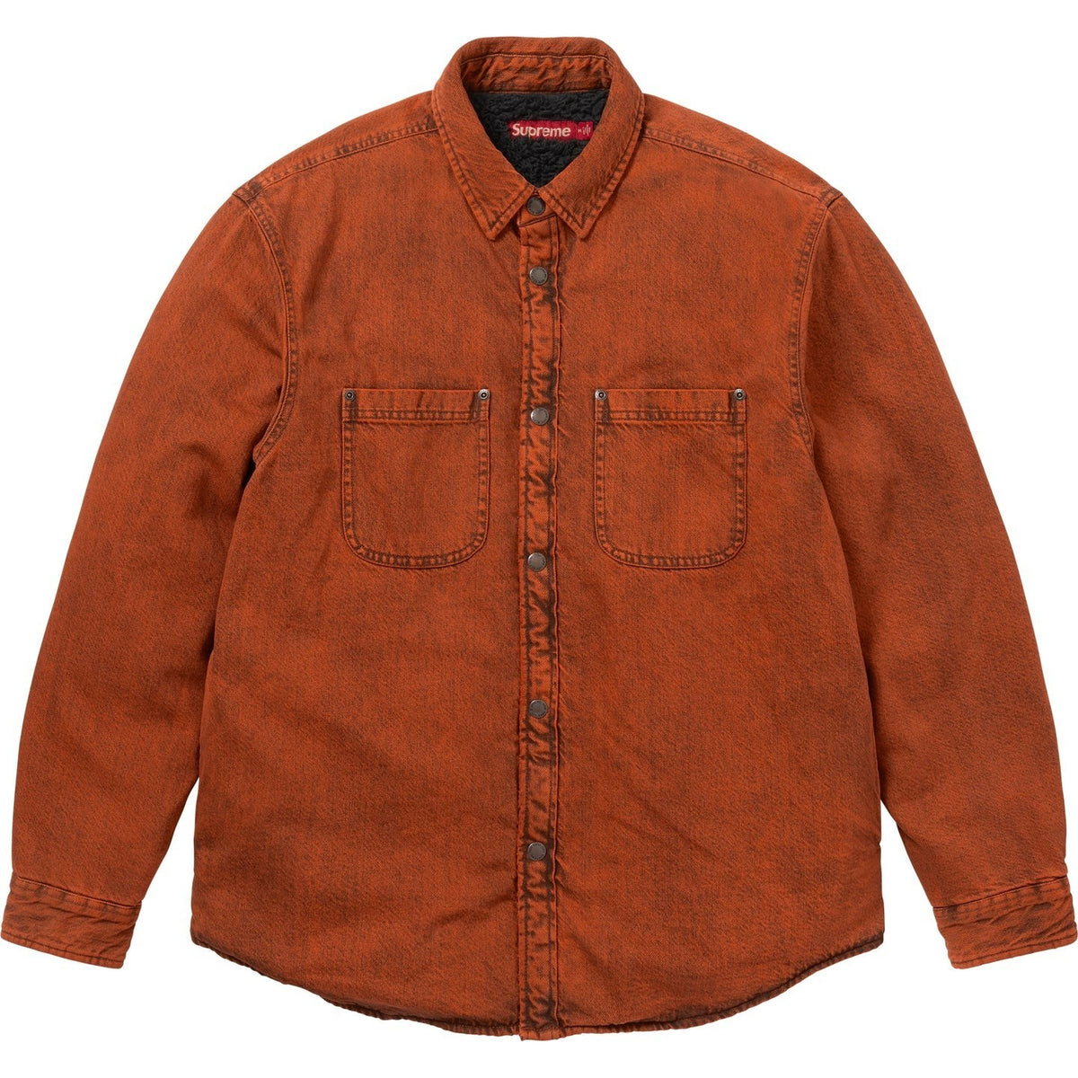 Supreme Shearling Lined Denim Work Shirt Overdyed Orange