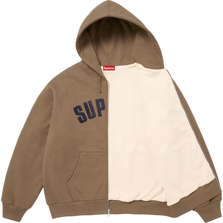 Supreme Arc Thermal Lined Zip Up Hooded Sweatshirt Brown