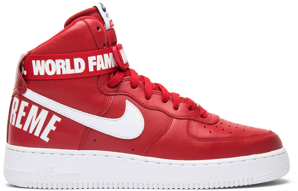 698696-610 Supreme à Nike Air Force 1 High World Famous "Red" (Men's)