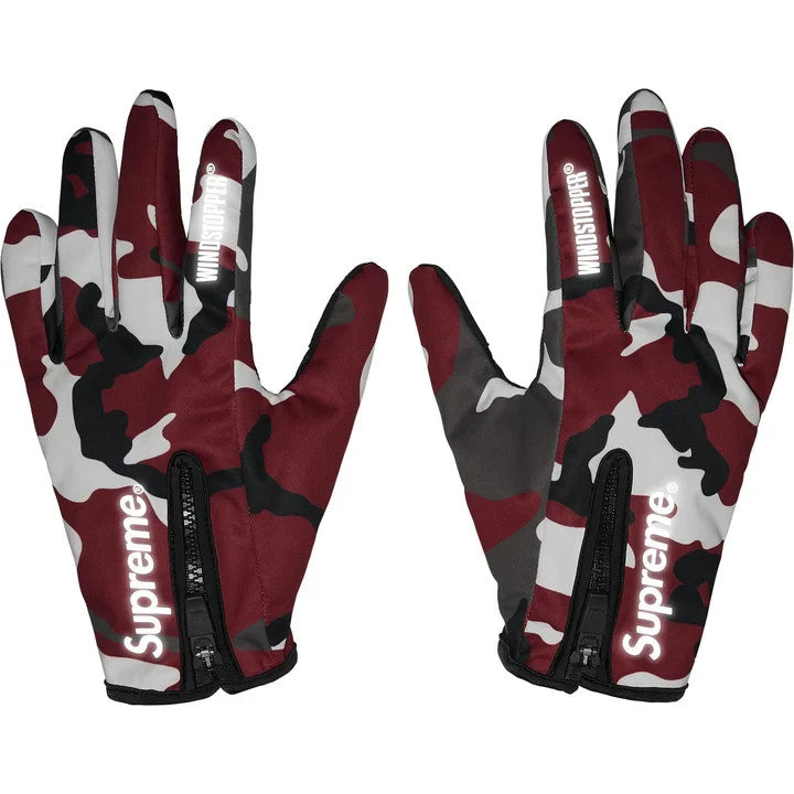 Supreme Windstopper Zip Gloves Red Camo