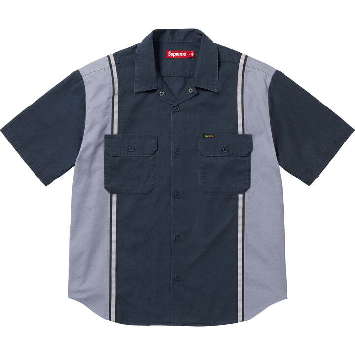 Supreme Reflective Stripe S/S Work Shirt Navy