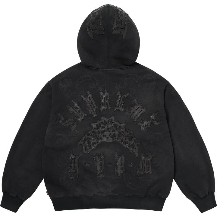 Supreme Leather Applique Zip Up Hooded Sweatshirt Black