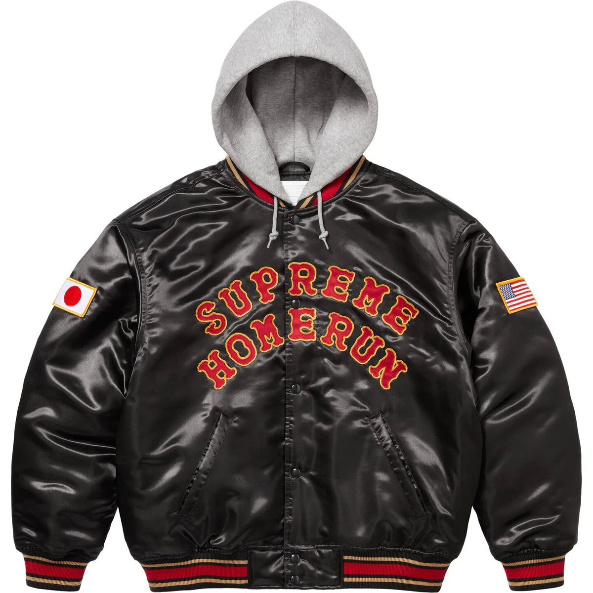Supreme Homerun Satin Hooded Varsity Jacket Black