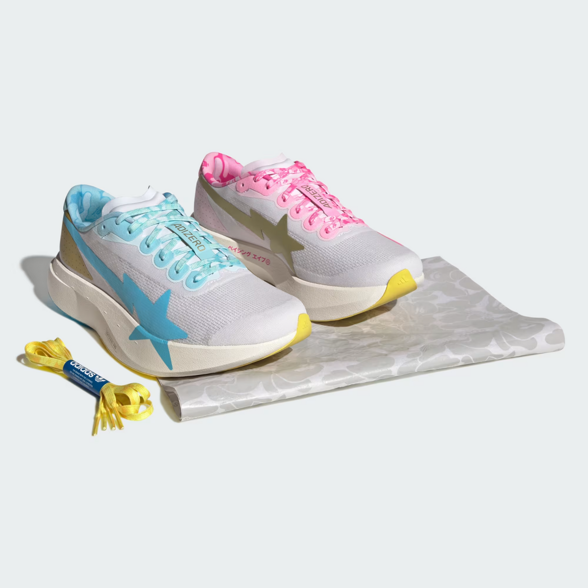 KJ5751 A BATHING APE Ã adidas Adizero Evo SL "Cloud White/Gold Metallic" (Men's)