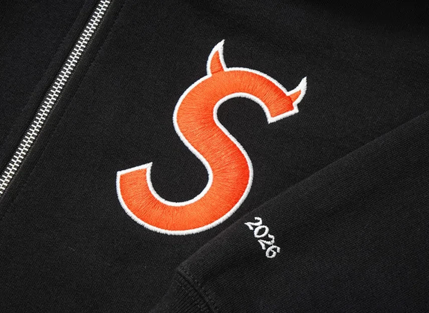 Supreme Devil S Logo Zip Up Hooded Sweatshirt "Black"