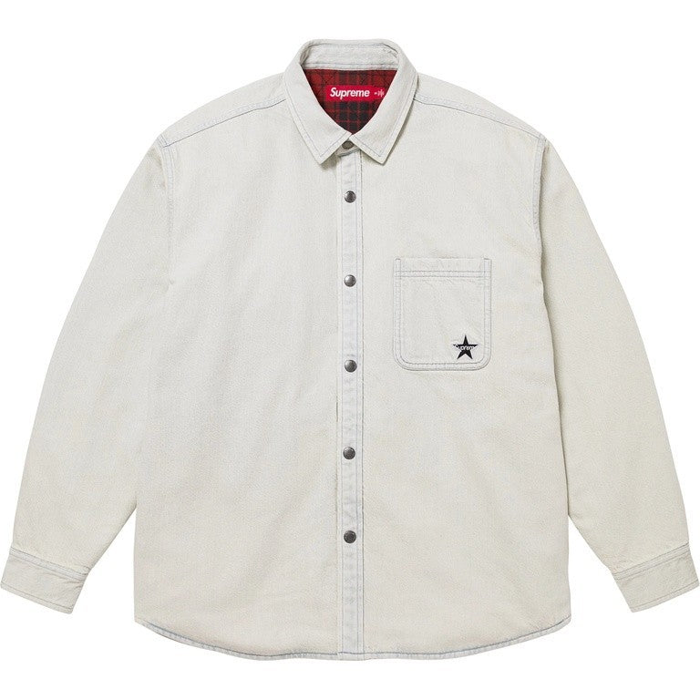 Supreme Quilted Lined Denim Snap Shirt Light Washed Indigo