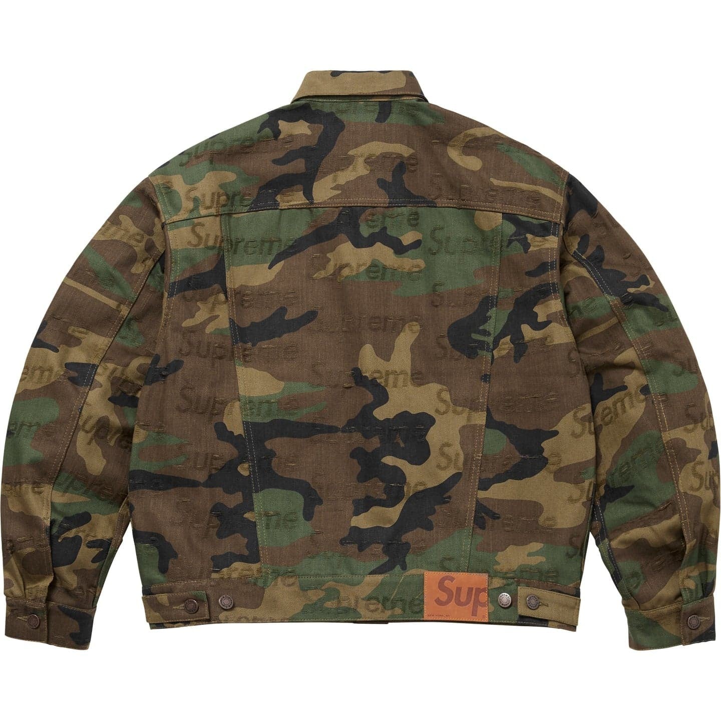 Supreme Jacquard Logos Denim Trucker Jacket Woodland Camo